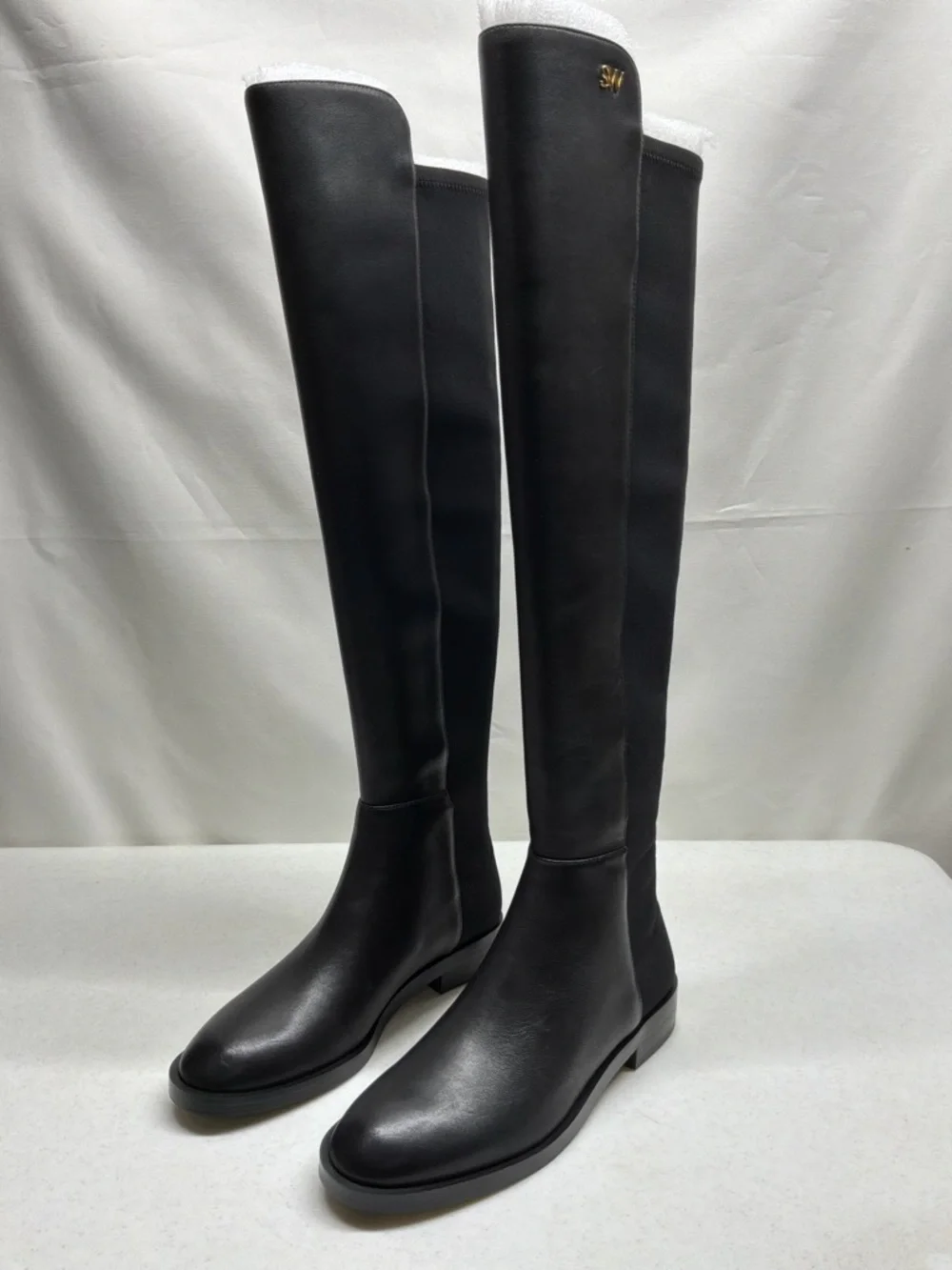 Stuart Weitzman Keelan Black Leather and Microstretch Over the Knee Boot 6.5 NIB
